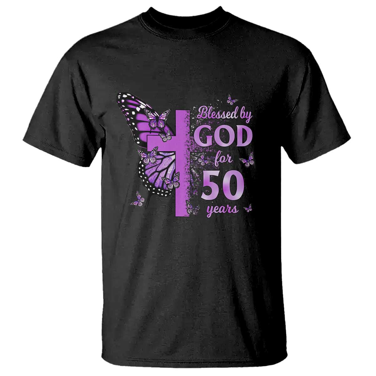 50th Birthday Gifts For Her T Shirt Blessed By God For 50 Years Christian Butterfly Cross