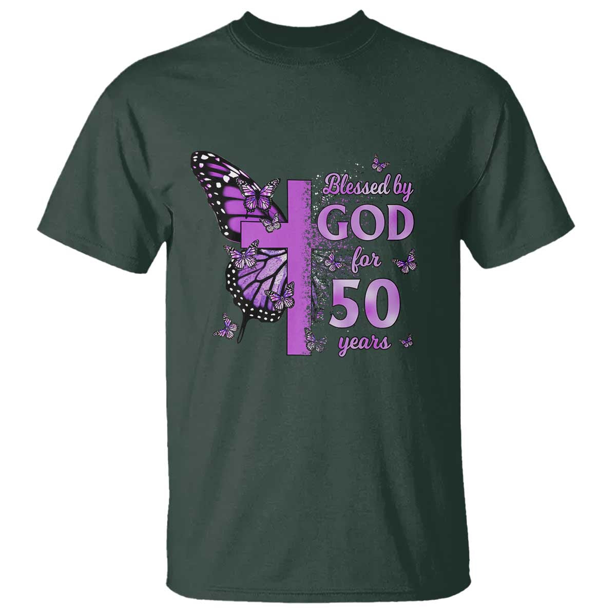 50th Birthday Gifts For Her T Shirt Blessed By God For 50 Years Christian Butterfly Cross