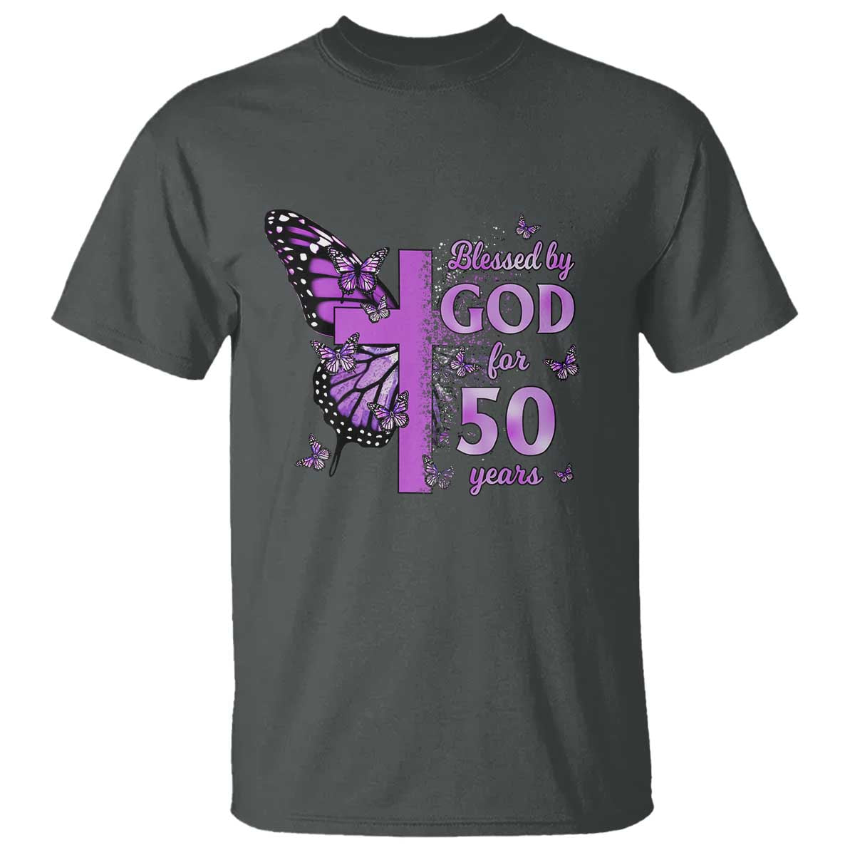 50th Birthday Gifts For Her T Shirt Blessed By God For 50 Years Christian Butterfly Cross