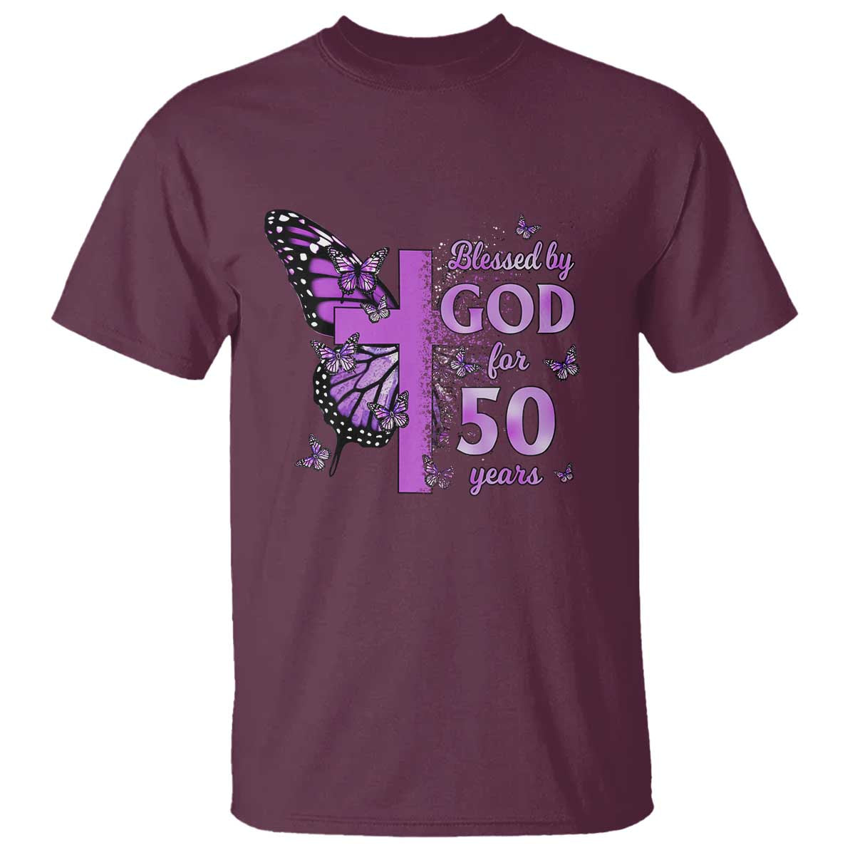 50th Birthday Gifts For Her T Shirt Blessed By God For 50 Years Christian Butterfly Cross