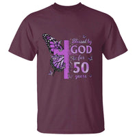 50th Birthday Gifts For Her T Shirt Blessed By God For 50 Years Christian Butterfly Cross