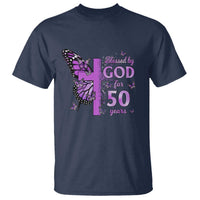 50th Birthday Gifts For Her T Shirt Blessed By God For 50 Years Christian Butterfly Cross