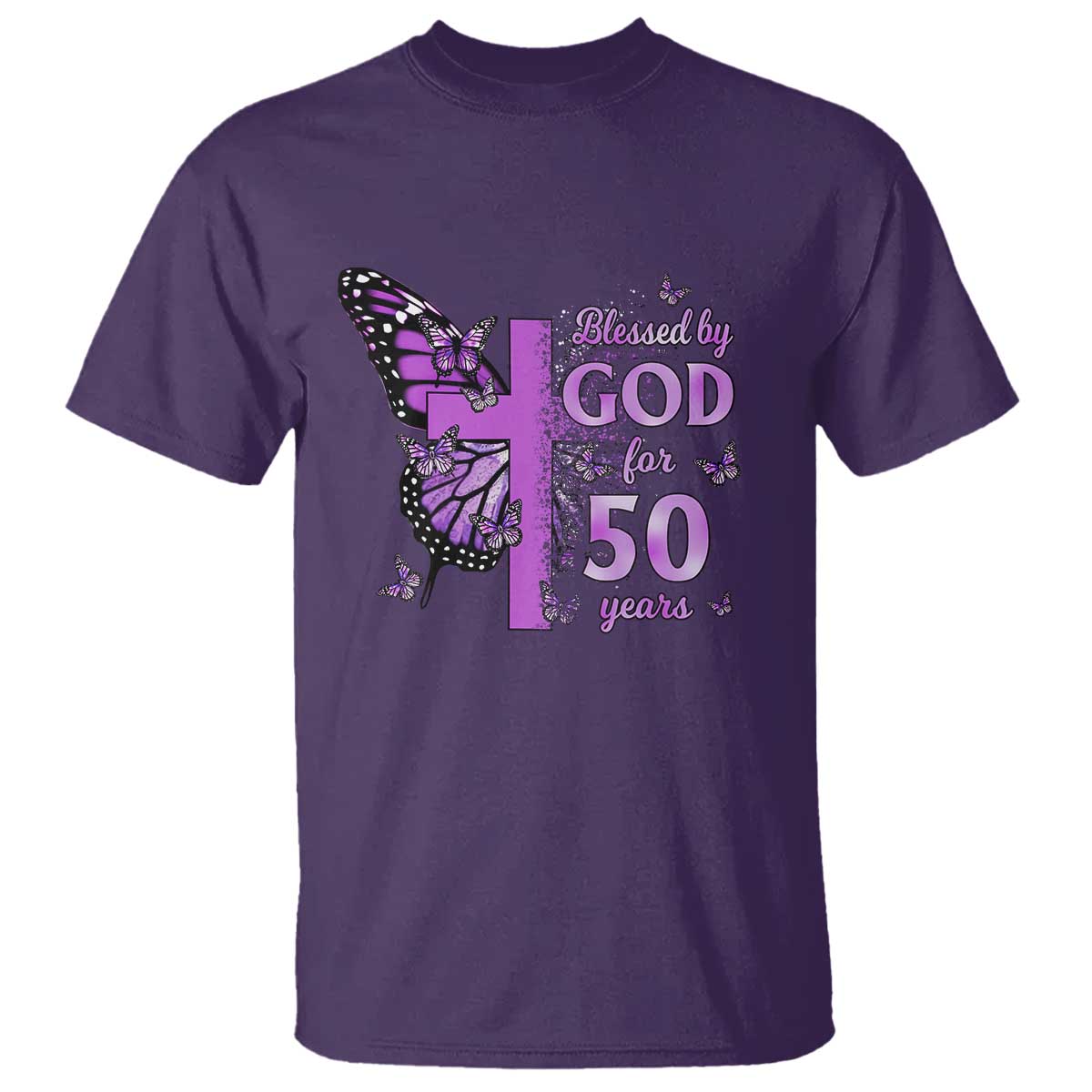 50th Birthday Gifts For Her T Shirt Blessed By God For 50 Years Christian Butterfly Cross