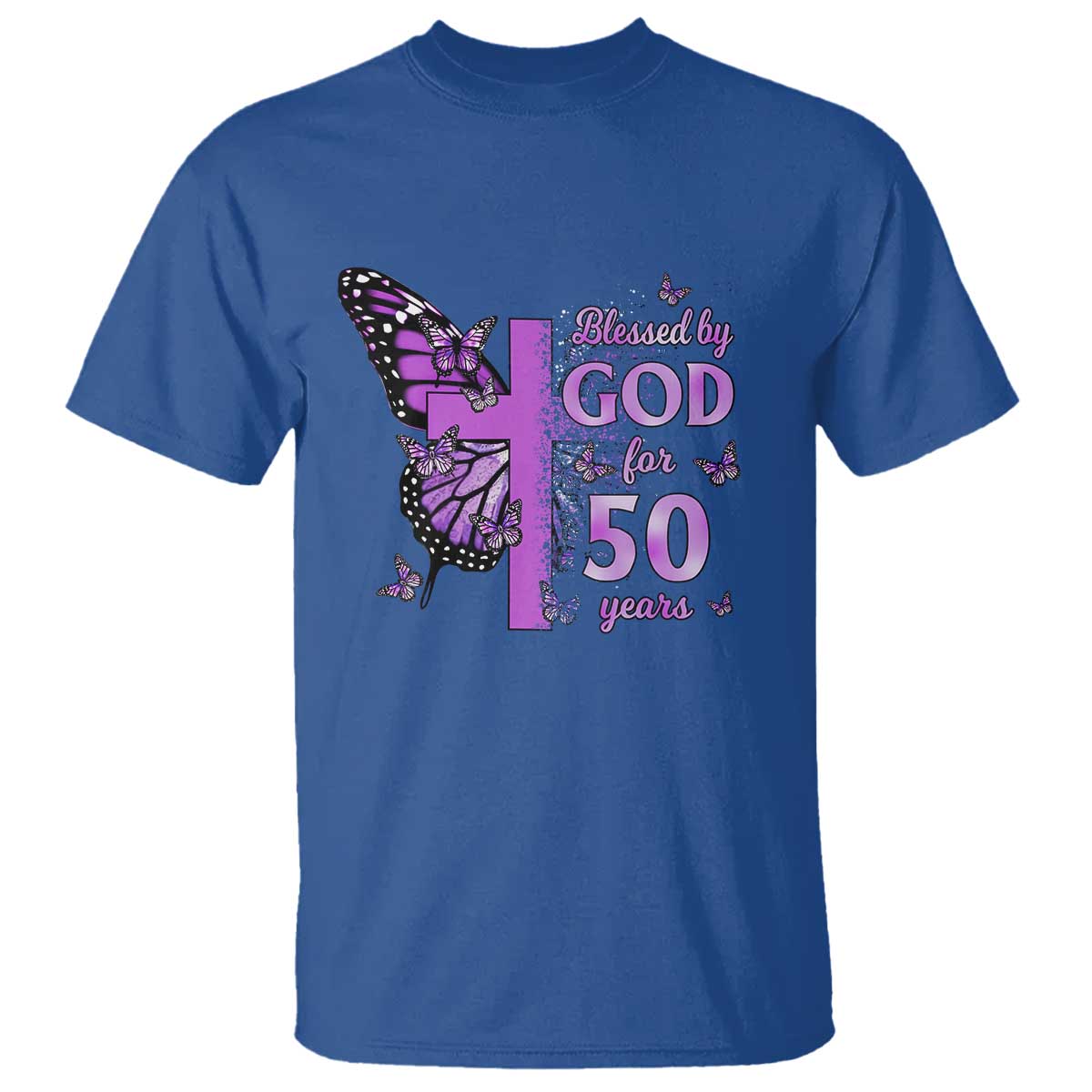 50th Birthday Gifts For Her T Shirt Blessed By God For 50 Years Christian Butterfly Cross