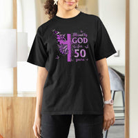 50th Birthday Gifts For Her T Shirt For Women Blessed By God For 50 Years Christian Butterfly Cross