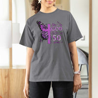 50th Birthday Gifts For Her T Shirt For Women Blessed By God For 50 Years Christian Butterfly Cross