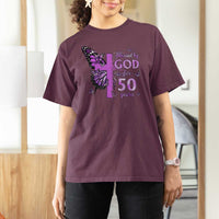 50th Birthday Gifts For Her T Shirt For Women Blessed By God For 50 Years Christian Butterfly Cross