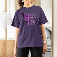 50th Birthday Gifts For Her T Shirt For Women Blessed By God For 50 Years Christian Butterfly Cross