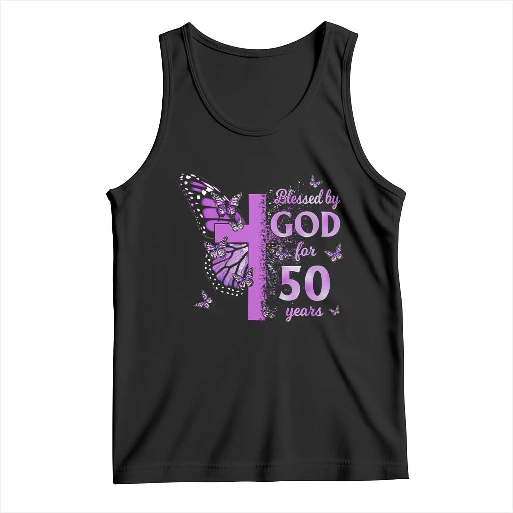 50th Birthday Gifts For Her Tank Top Blessed By God For 50 Years Christian Butterfly Cross