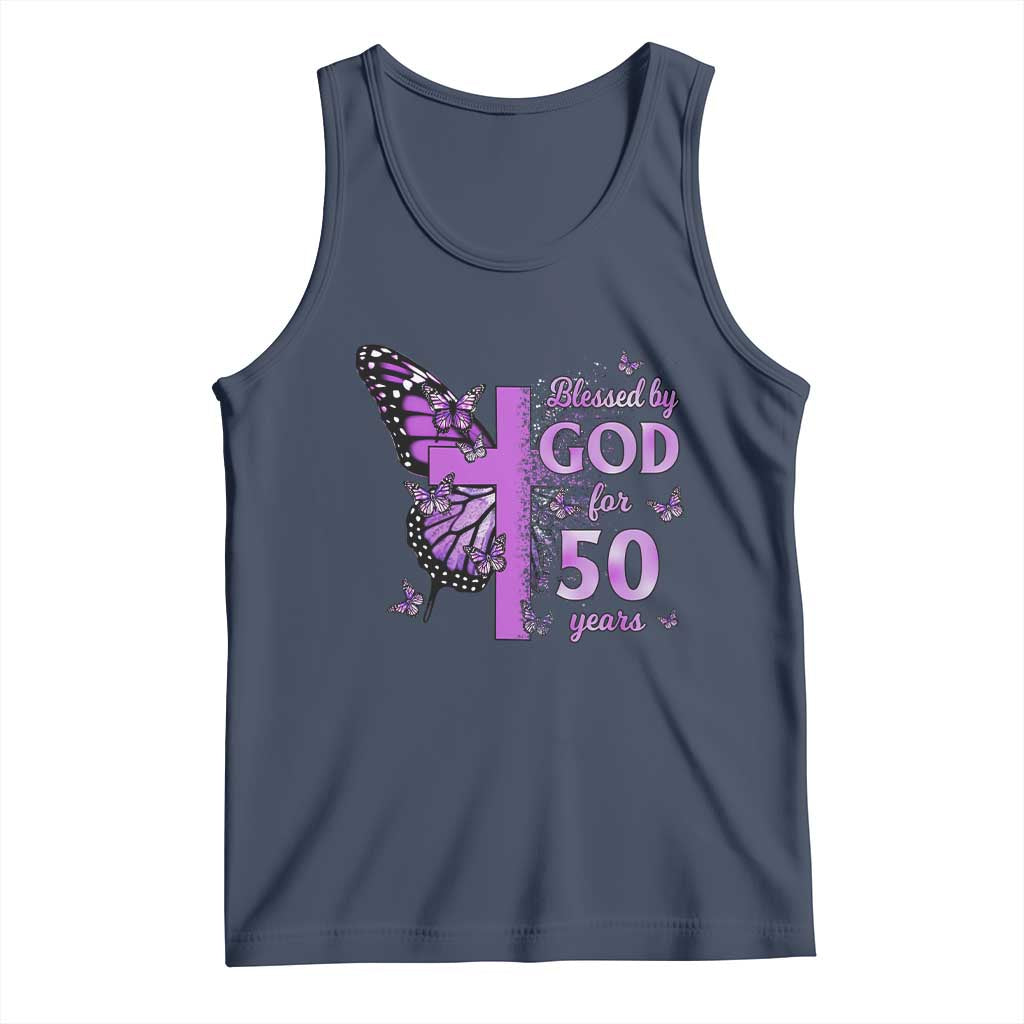 50th Birthday Gifts For Her Tank Top Blessed By God For 50 Years Christian Butterfly Cross
