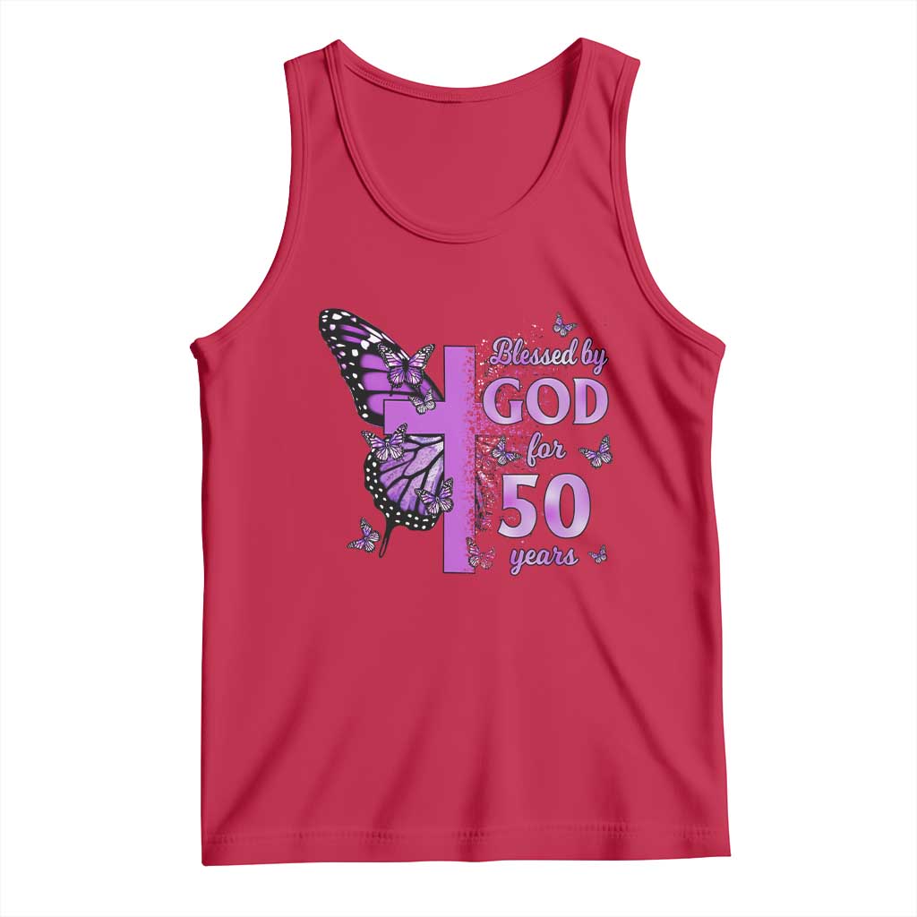 50th Birthday Gifts For Her Tank Top Blessed By God For 50 Years Christian Butterfly Cross