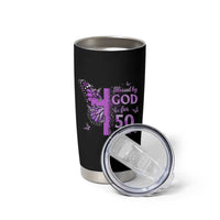 50th Birthday Gifts For Her Tumbler Cup Blessed By God For 50 Years Christian Butterfly Cross