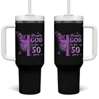 50th Birthday Gifts For Her Tumbler With Handle Blessed By God For 50 Years Christian Butterfly Cross