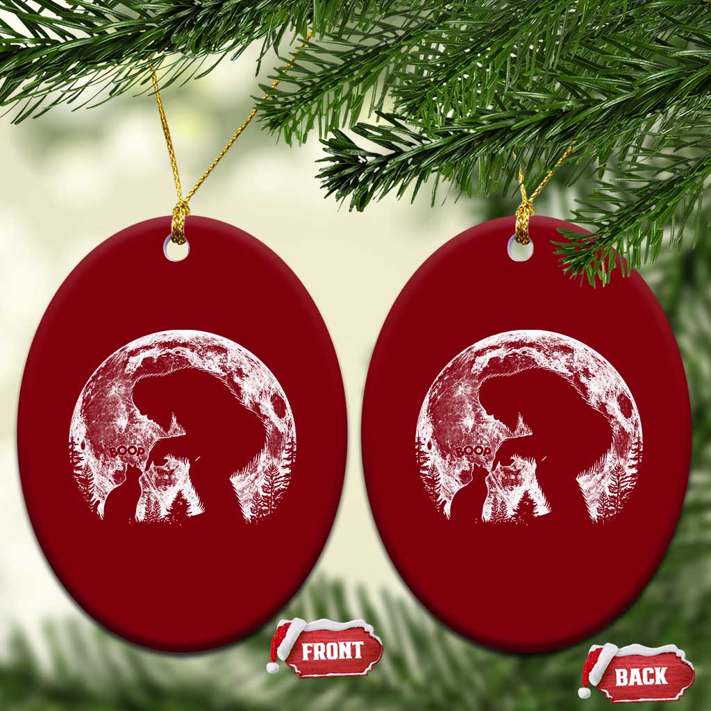 Fun Hand Boop Nose Bigfoot Cat Ceramic Ornament Sasquatch Full Moon