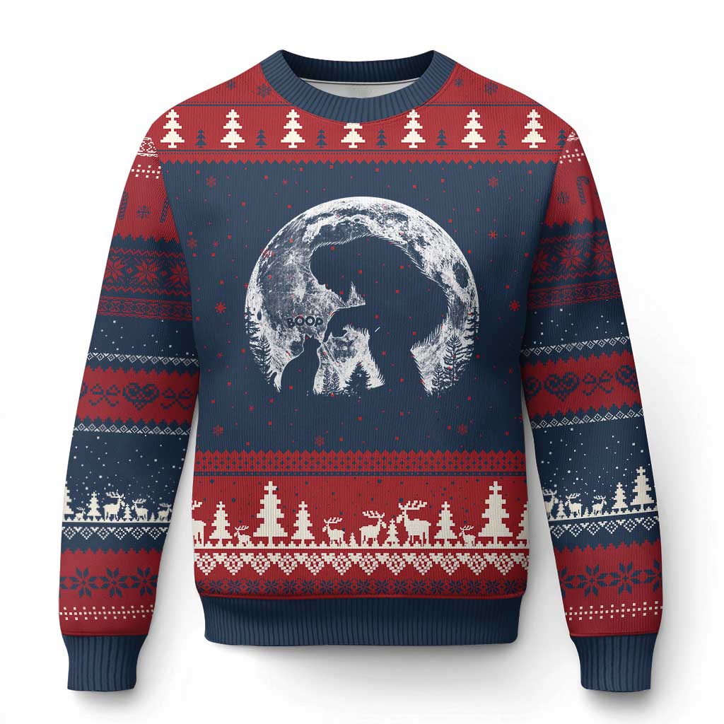 Fun Hand Boop Nose Bigfoot Cat Ugly Christmas Sweater Sasquatch Full Moon