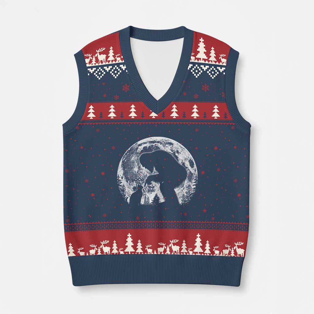 Fun Hand Boop Nose Bigfoot Cat V-Neck Knit Sweater Vest Sasquatch Full Moon
