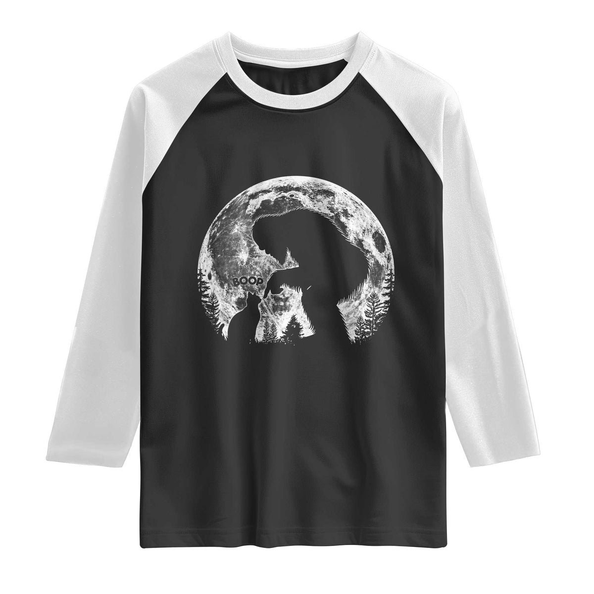 Fun Hand Boop Nose Bigfoot Cat Raglan Shirt Sasquatch Full Moon