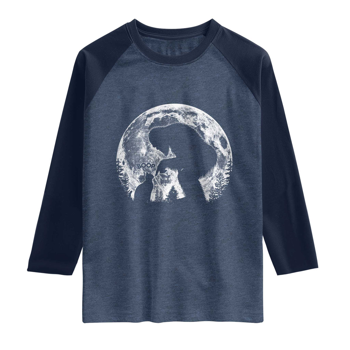 Fun Hand Boop Nose Bigfoot Cat Raglan Shirt Sasquatch Full Moon