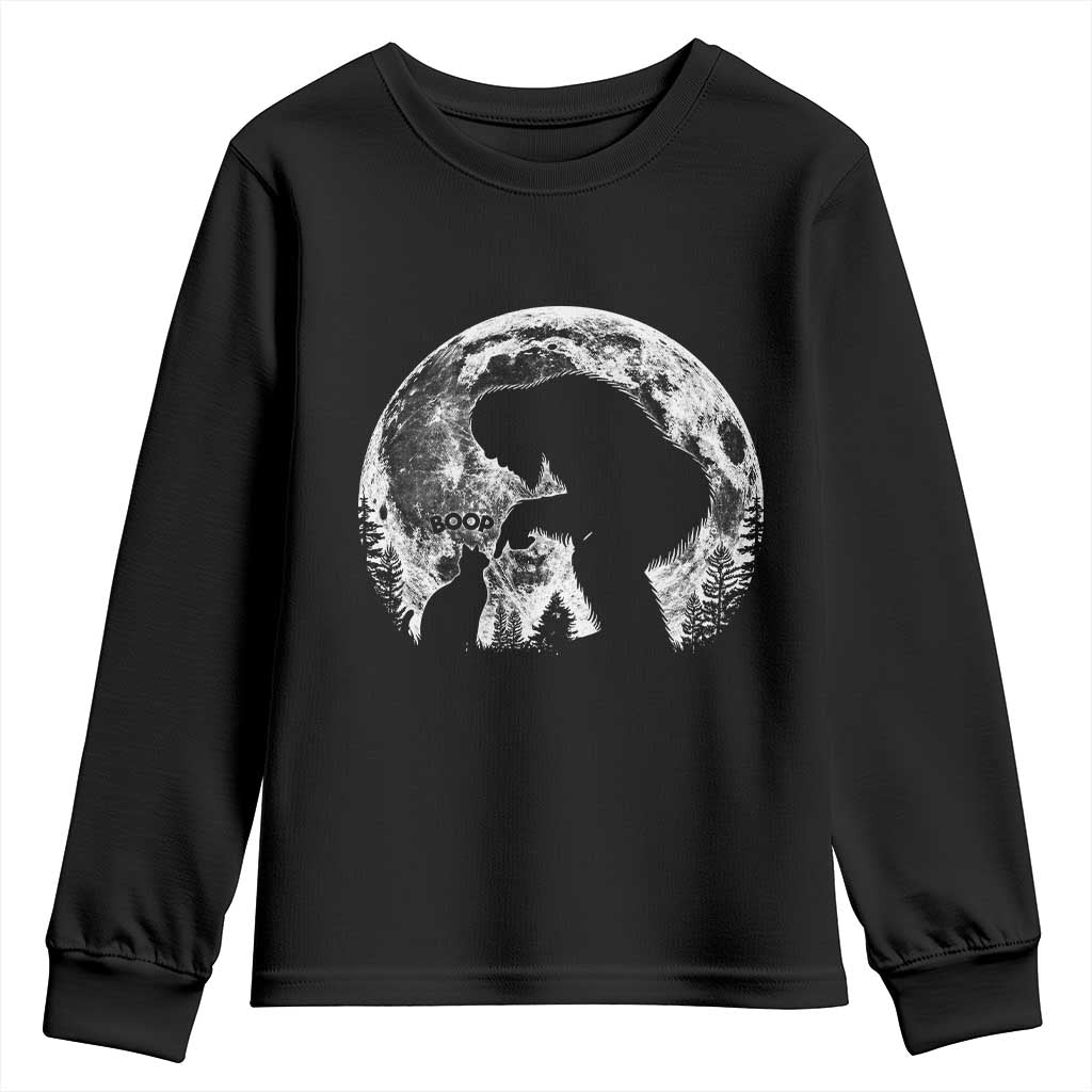 Fun Hand Boop Nose Bigfoot Cat Youth Sweatshirt Sasquatch Full Moon