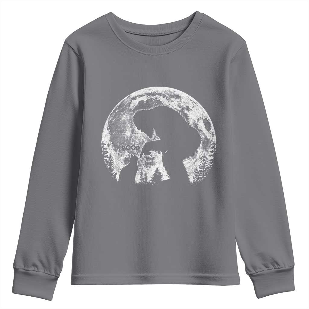 Fun Hand Boop Nose Bigfoot Cat Youth Sweatshirt Sasquatch Full Moon
