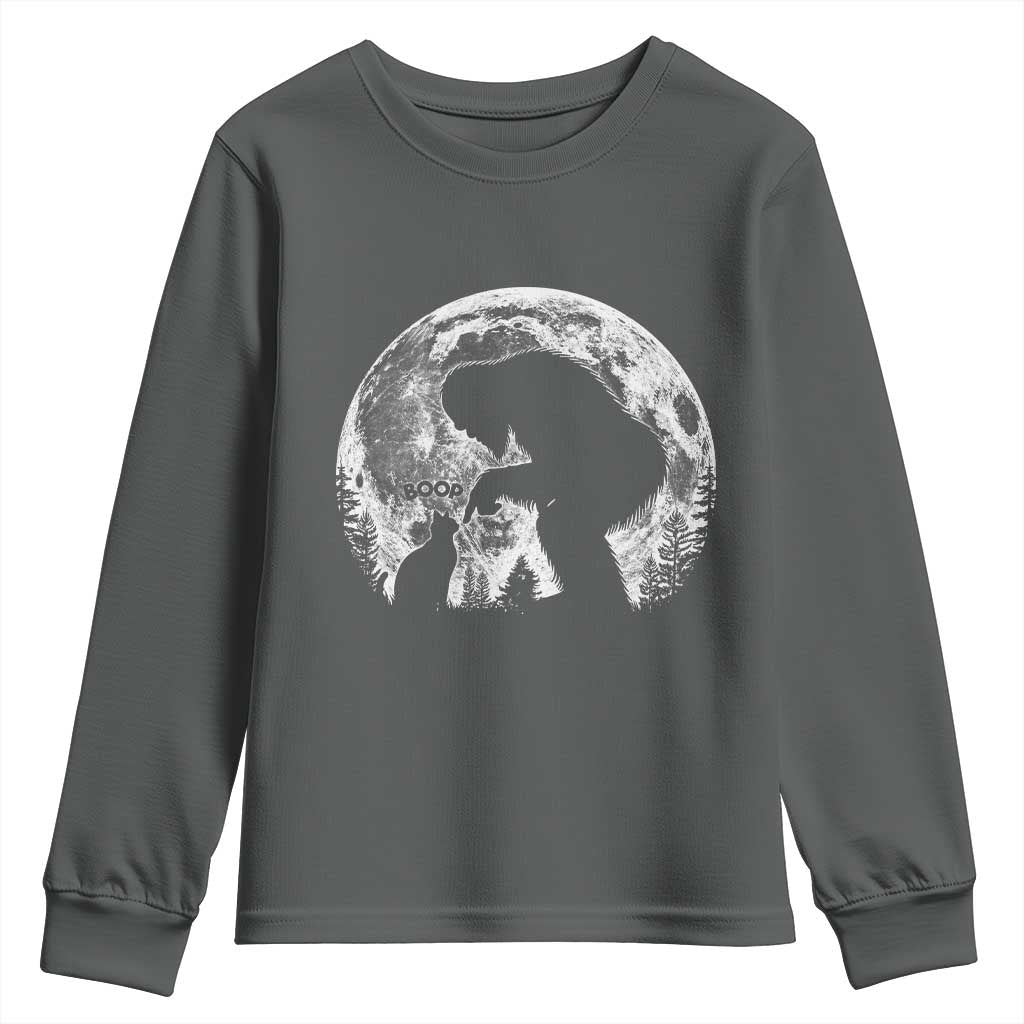 Fun Hand Boop Nose Bigfoot Cat Youth Sweatshirt Sasquatch Full Moon