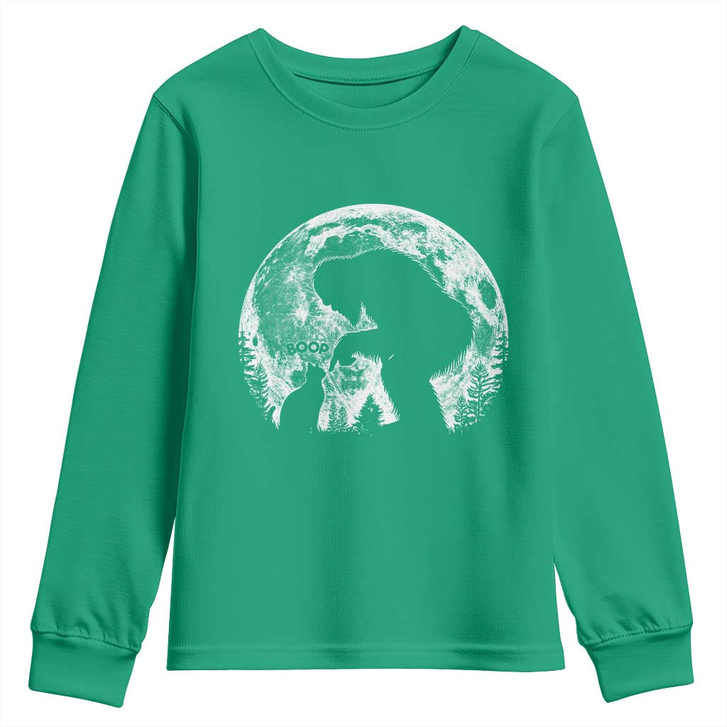 Fun Hand Boop Nose Bigfoot Cat Youth Sweatshirt Sasquatch Full Moon