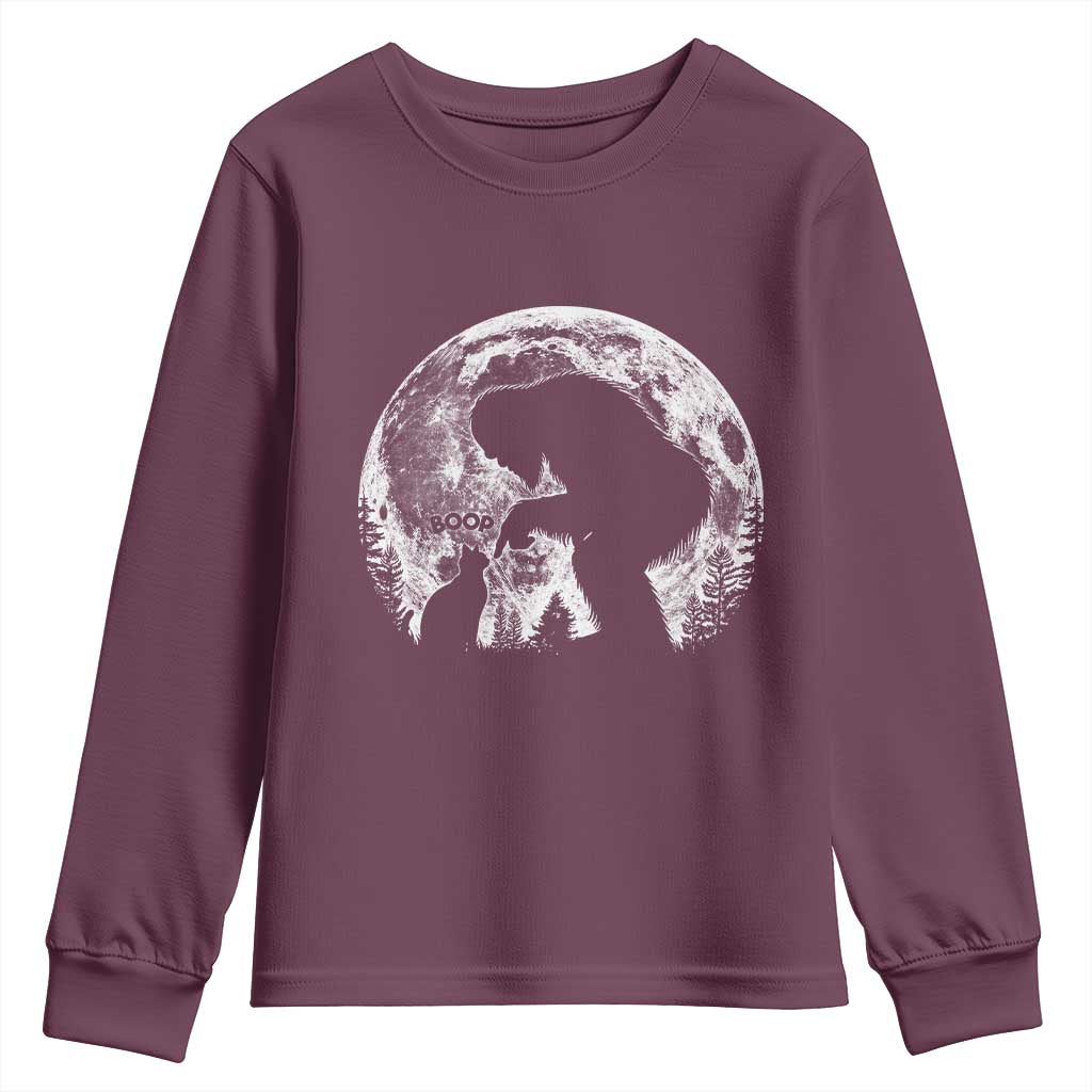Fun Hand Boop Nose Bigfoot Cat Youth Sweatshirt Sasquatch Full Moon