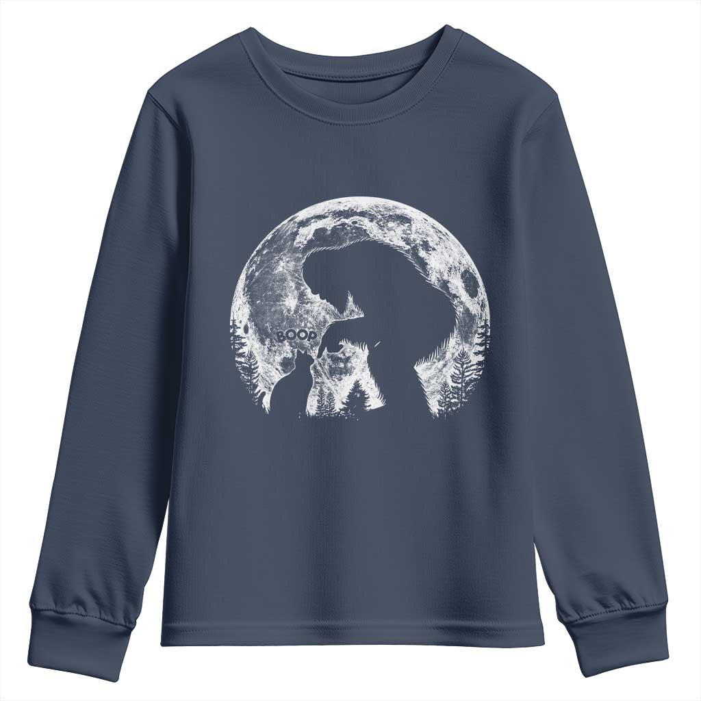 Fun Hand Boop Nose Bigfoot Cat Youth Sweatshirt Sasquatch Full Moon