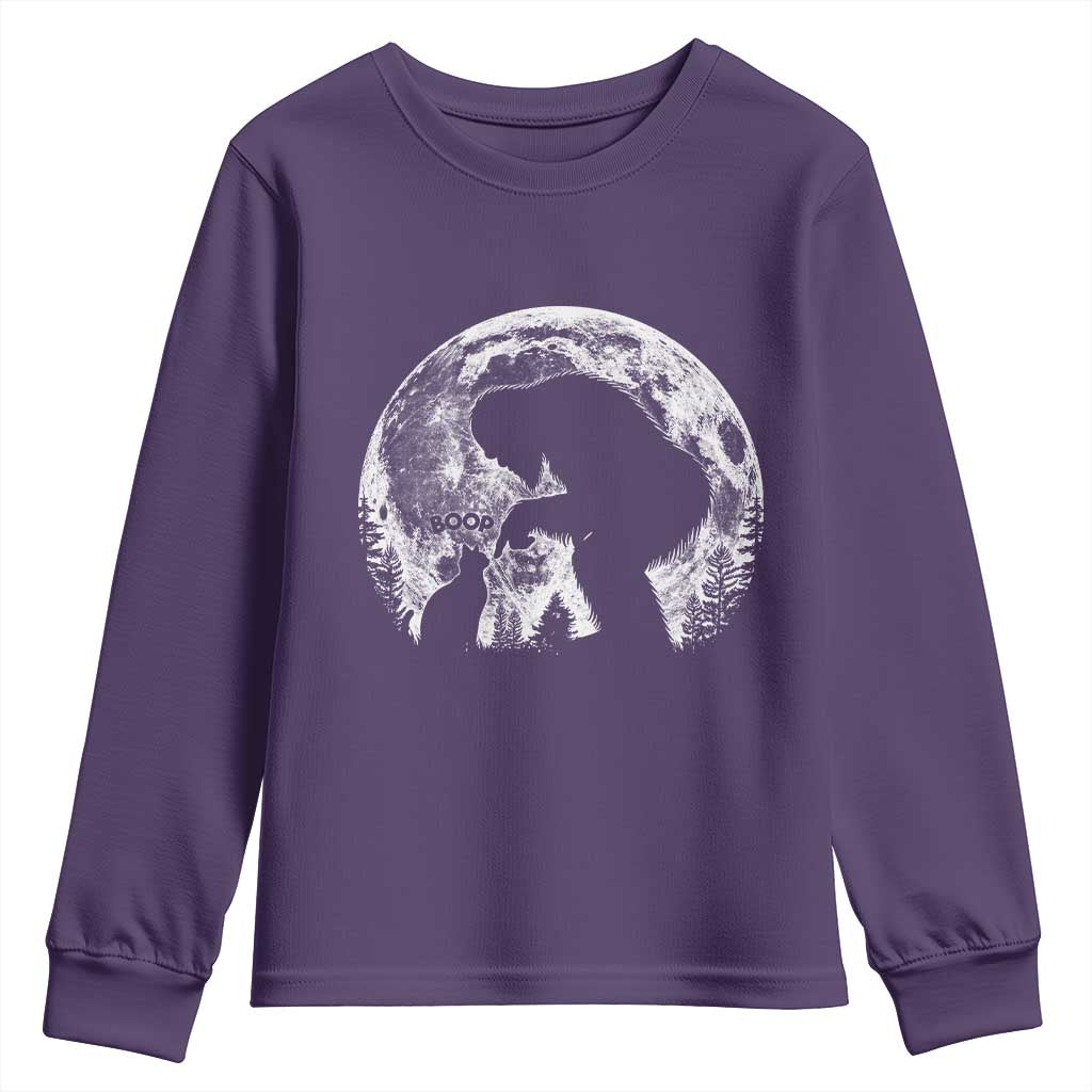 Fun Hand Boop Nose Bigfoot Cat Youth Sweatshirt Sasquatch Full Moon