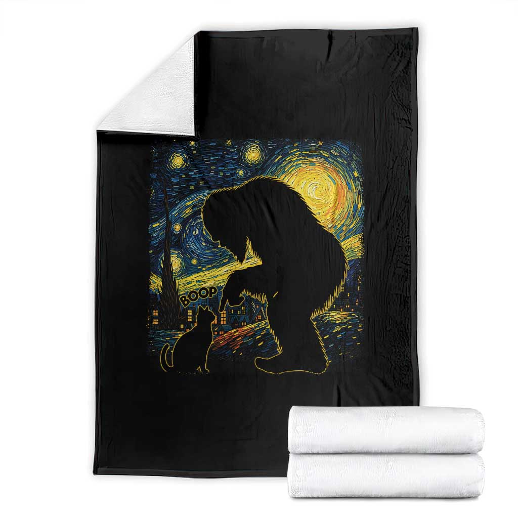 Fun Hand Boop Nose Bigfoot Cat Throw Blanket Sasquatch Starry Night Van Gogh
