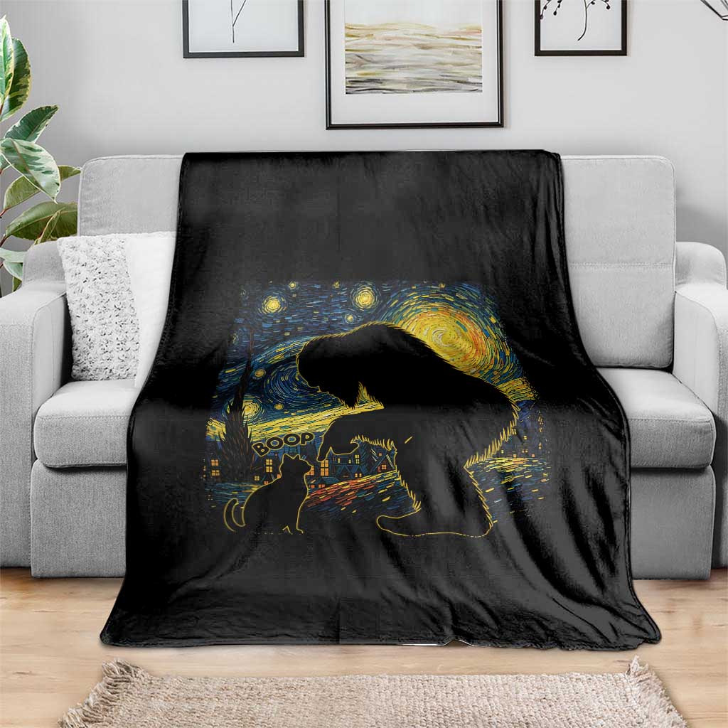 Fun Hand Boop Nose Bigfoot Cat Throw Blanket Sasquatch Starry Night Van Gogh