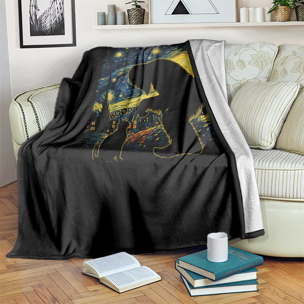 Fun Hand Boop Nose Bigfoot Cat Throw Blanket Sasquatch Starry Night Van Gogh