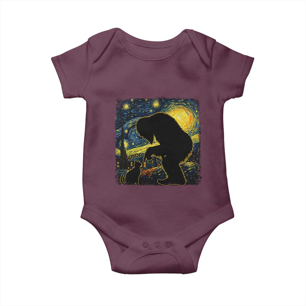Fun Hand Boop Nose Bigfoot Cat Baby Onesie Sasquatch Starry Night Van Gogh