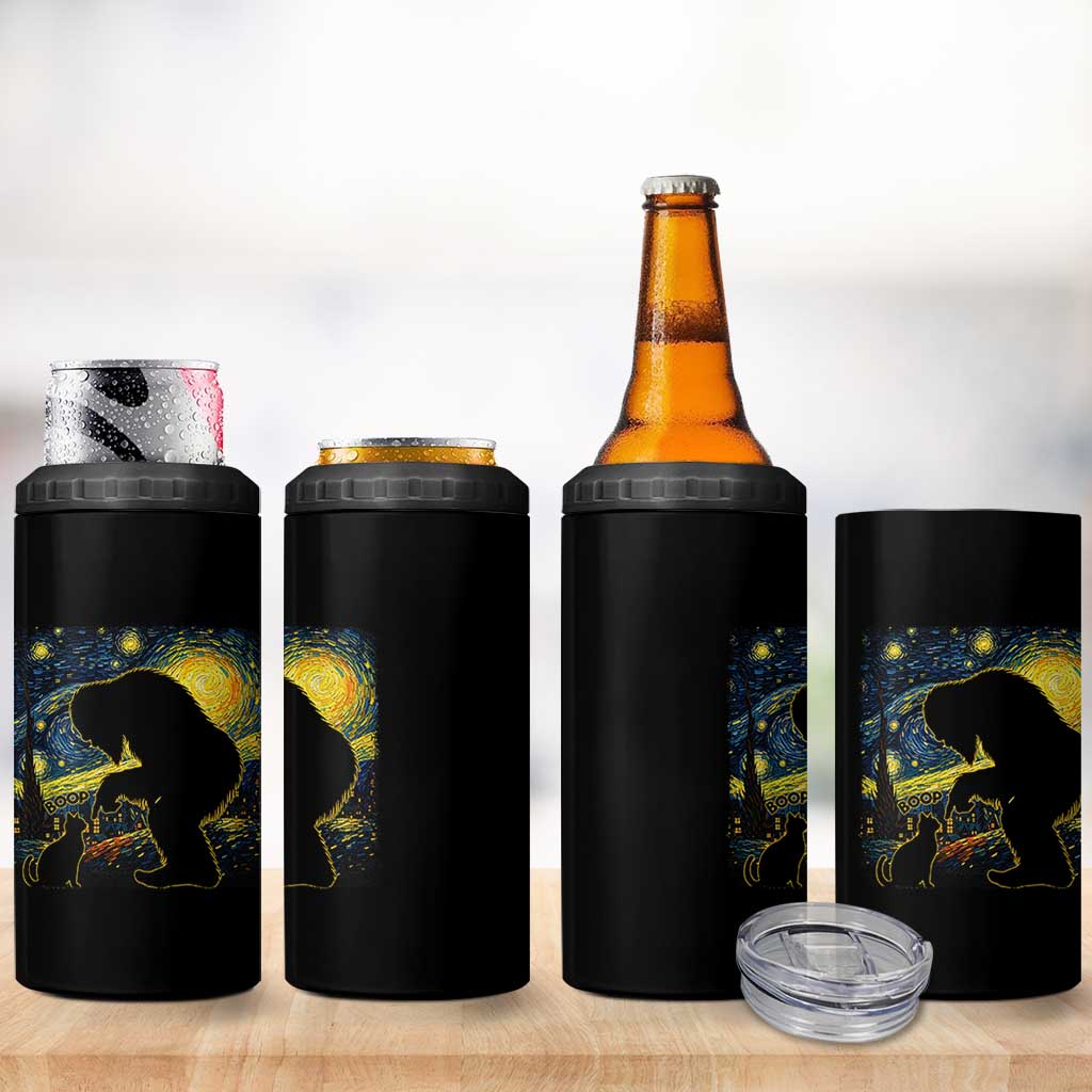 Fun Hand Boop Nose Bigfoot Cat 4 in 1 Can Cooler Tumbler Sasquatch Starry Night Van Gogh