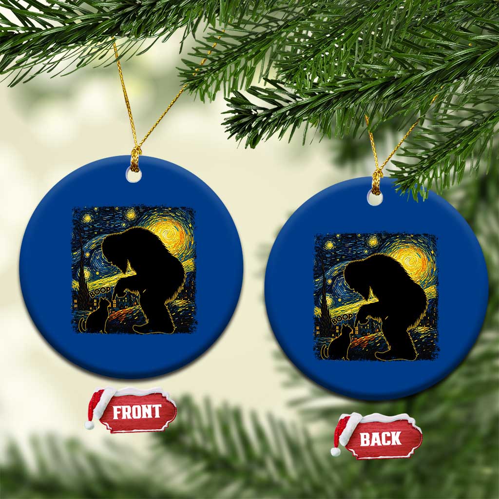 Fun Hand Boop Nose Bigfoot Cat Ceramic Ornament Sasquatch Starry Night Van Gogh