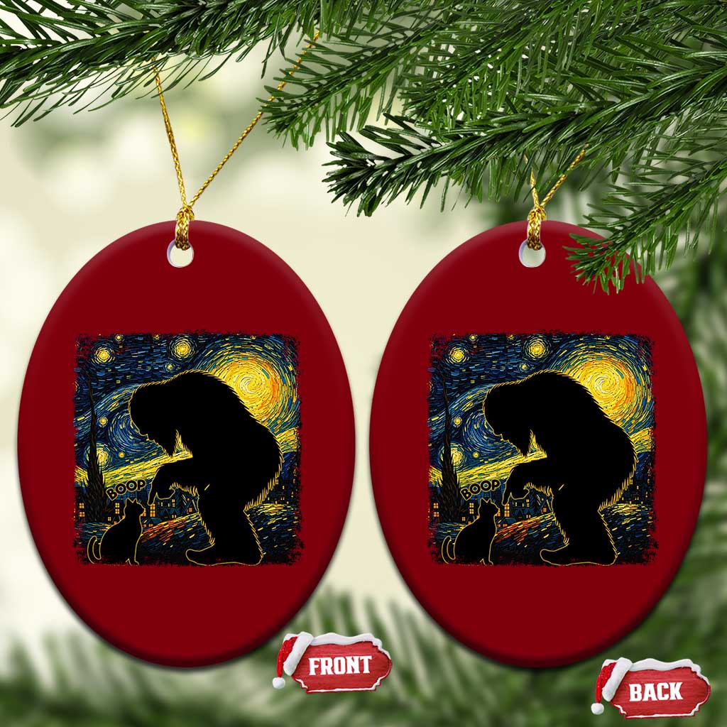 Fun Hand Boop Nose Bigfoot Cat Ceramic Ornament Sasquatch Starry Night Van Gogh