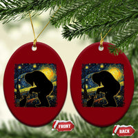 Fun Hand Boop Nose Bigfoot Cat Ceramic Ornament Sasquatch Starry Night Van Gogh