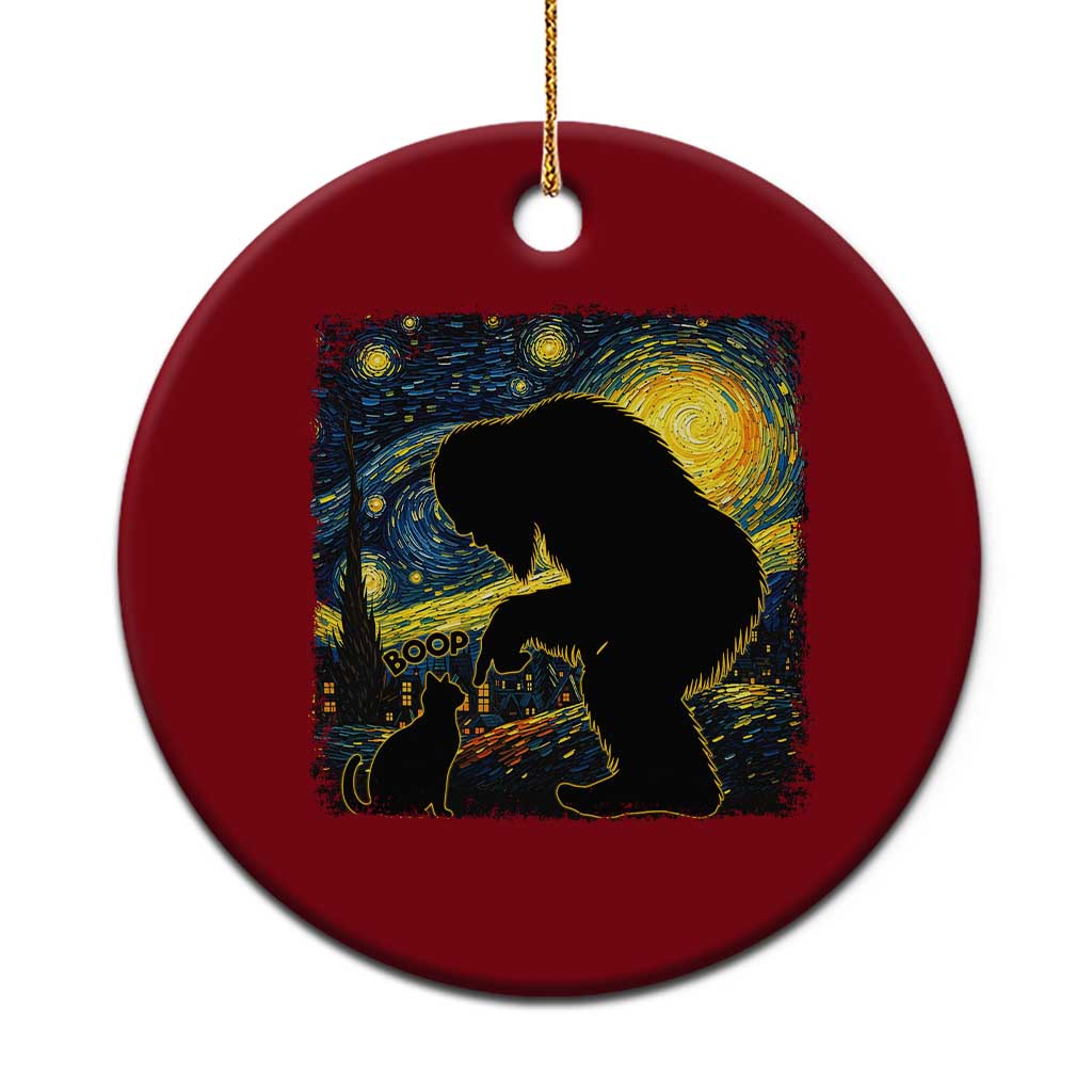 Fun Hand Boop Nose Bigfoot Cat Ceramic Ornament Sasquatch Starry Night Van Gogh
