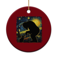 Fun Hand Boop Nose Bigfoot Cat Ceramic Ornament Sasquatch Starry Night Van Gogh