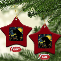 Fun Hand Boop Nose Bigfoot Cat Ceramic Ornament Sasquatch Starry Night Van Gogh