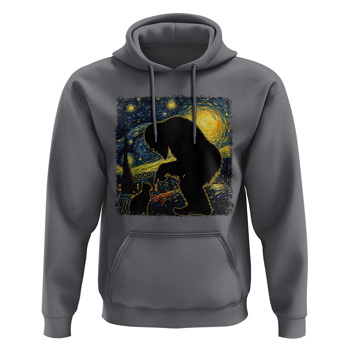 Fun Hand Boop Nose Bigfoot Cat Hoodie Sasquatch Starry Night Van Gogh