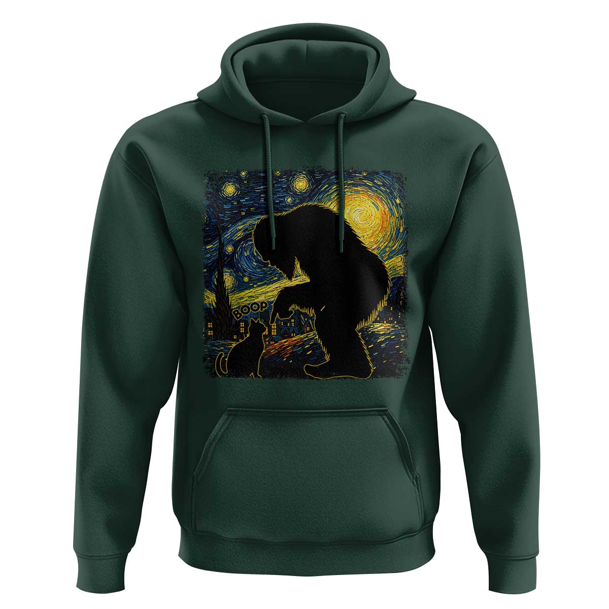 Fun Hand Boop Nose Bigfoot Cat Hoodie Sasquatch Starry Night Van Gogh