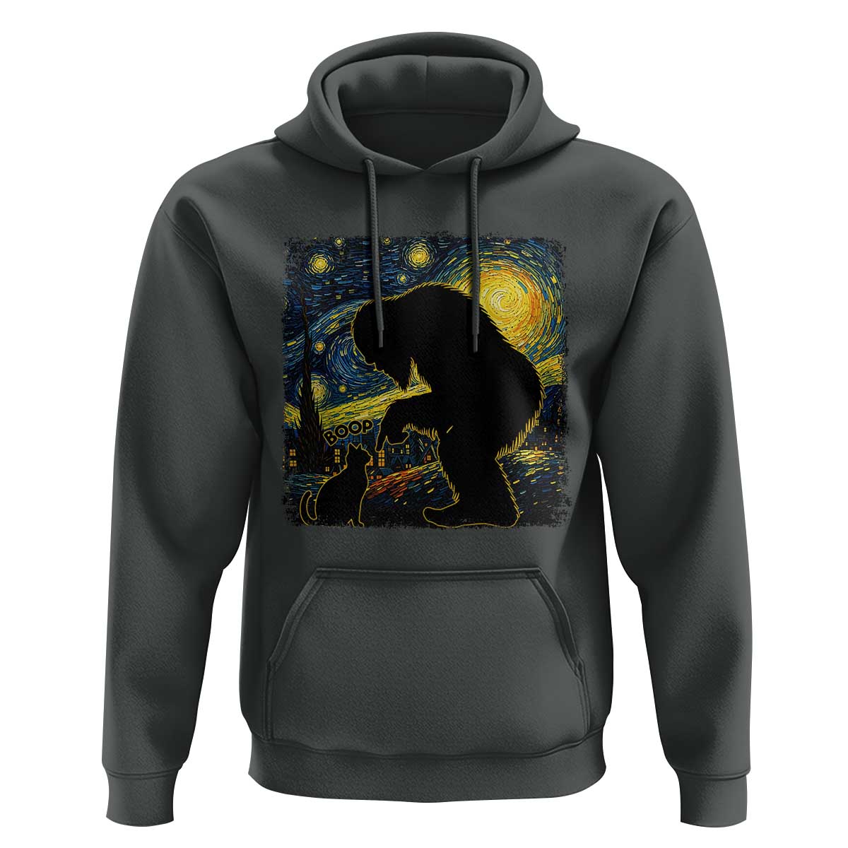 Fun Hand Boop Nose Bigfoot Cat Hoodie Sasquatch Starry Night Van Gogh