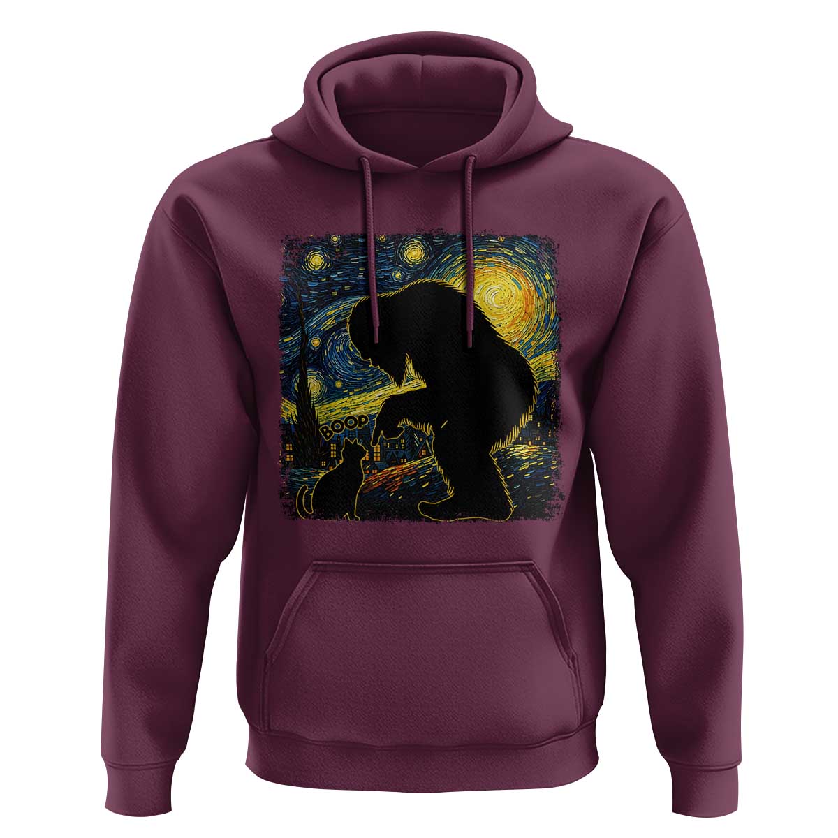 Fun Hand Boop Nose Bigfoot Cat Hoodie Sasquatch Starry Night Van Gogh