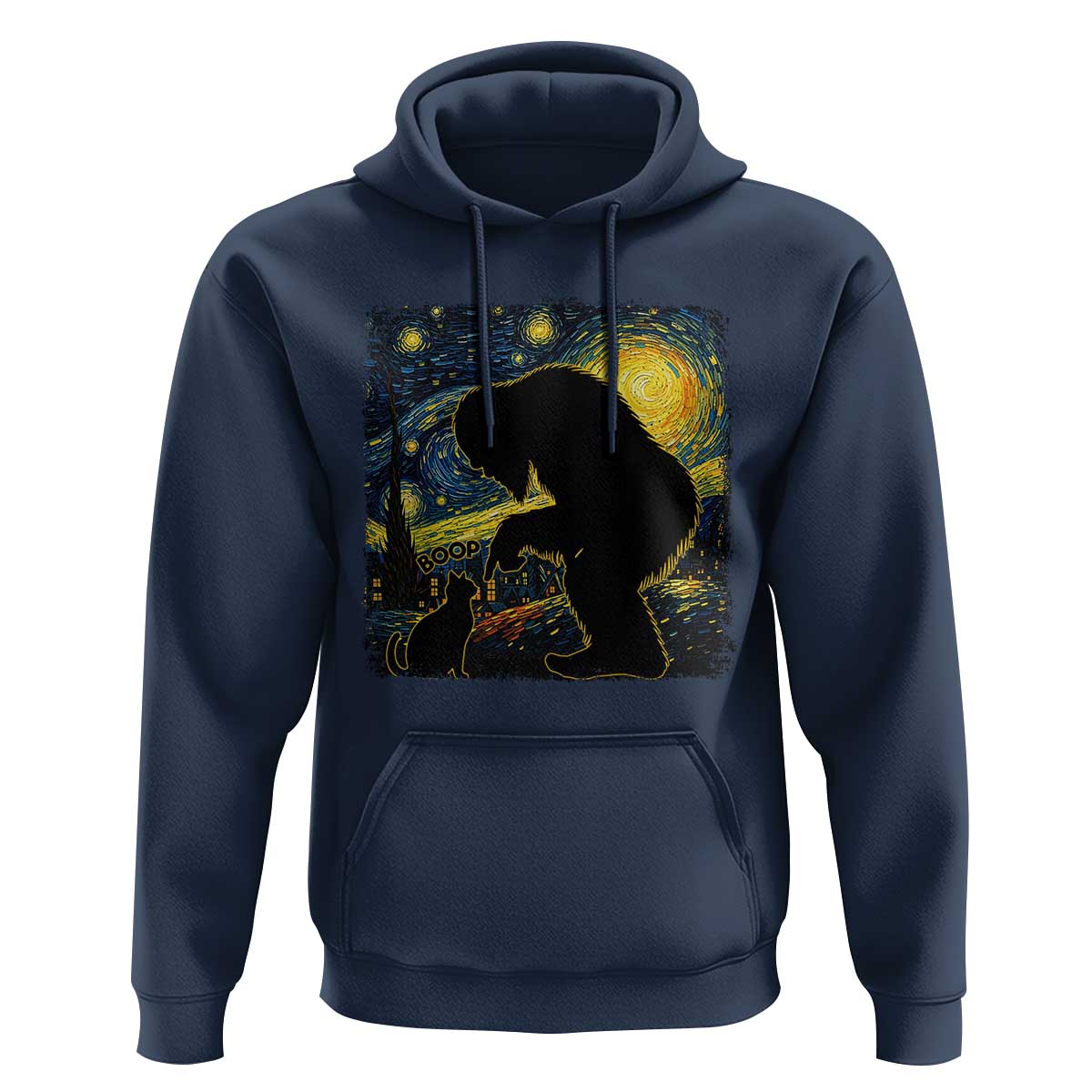 Fun Hand Boop Nose Bigfoot Cat Hoodie Sasquatch Starry Night Van Gogh