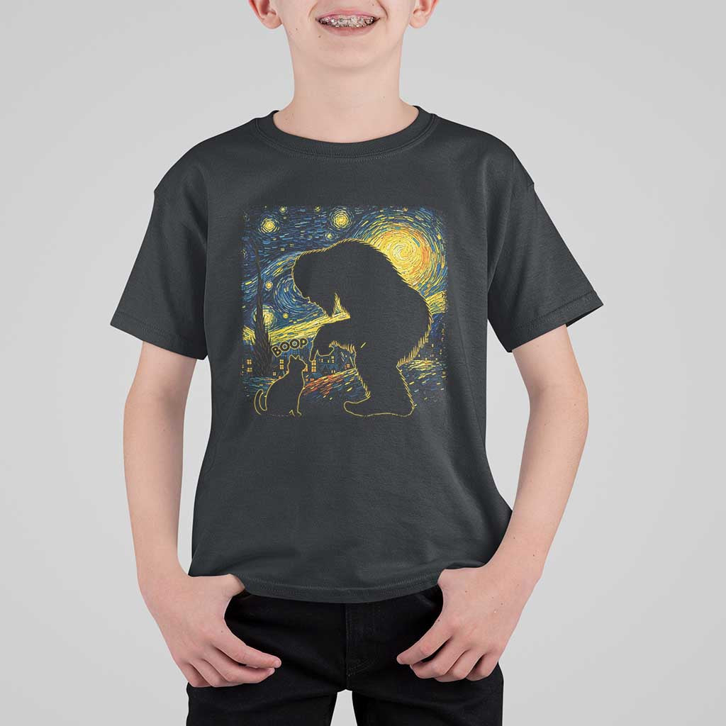 Fun Hand Boop Nose Bigfoot Cat T Shirt For Kid Sasquatch Starry Night Van Gogh