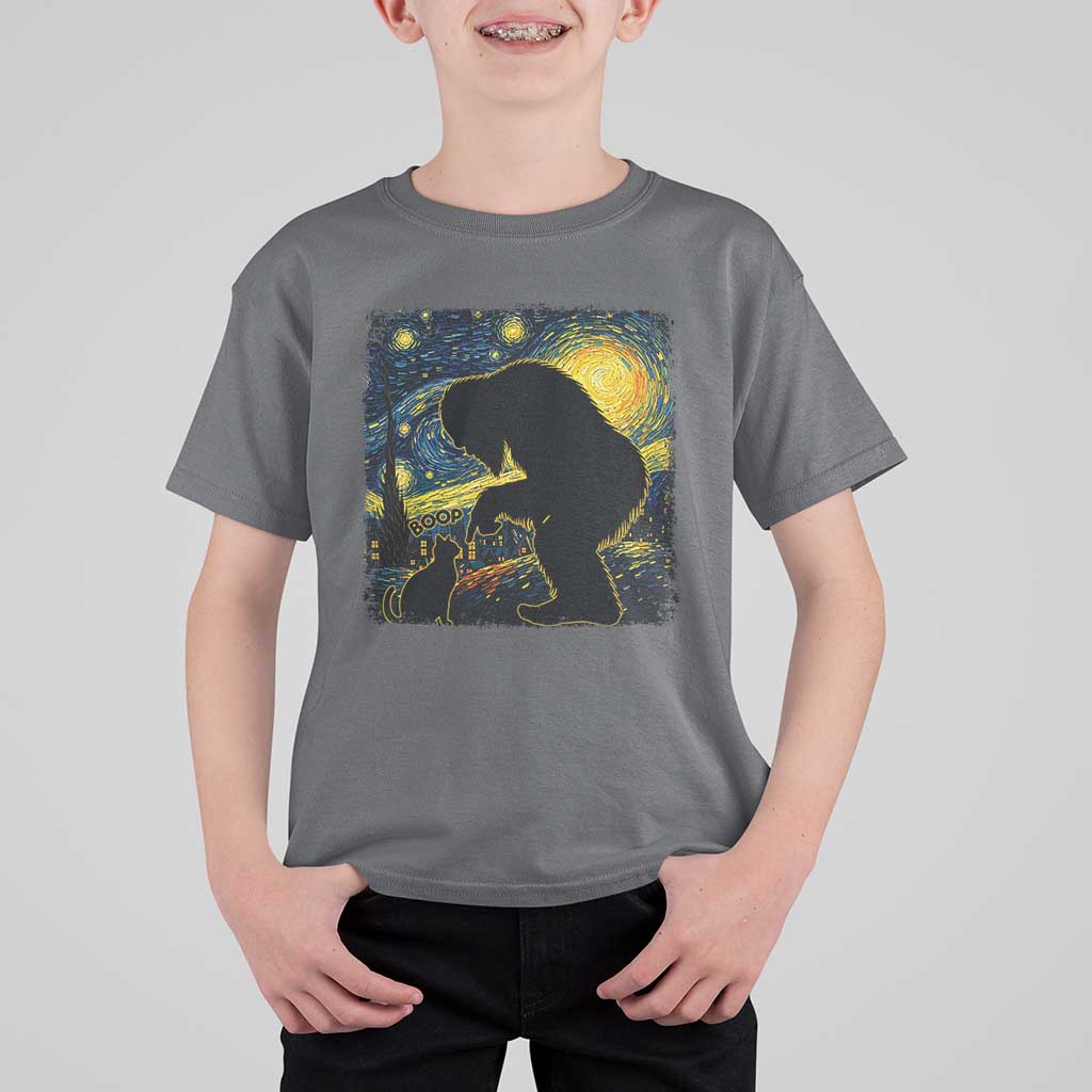 Fun Hand Boop Nose Bigfoot Cat T Shirt For Kid Sasquatch Starry Night Van Gogh