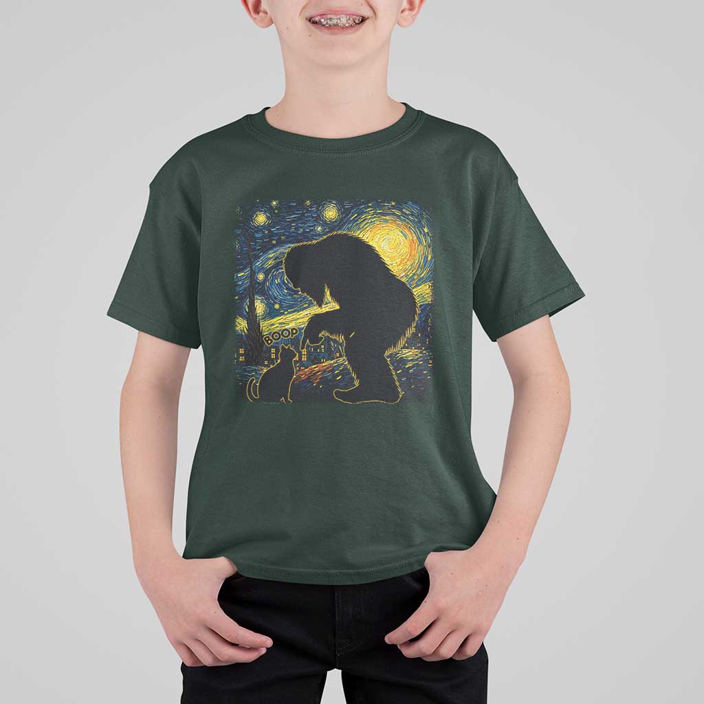Fun Hand Boop Nose Bigfoot Cat T Shirt For Kid Sasquatch Starry Night Van Gogh