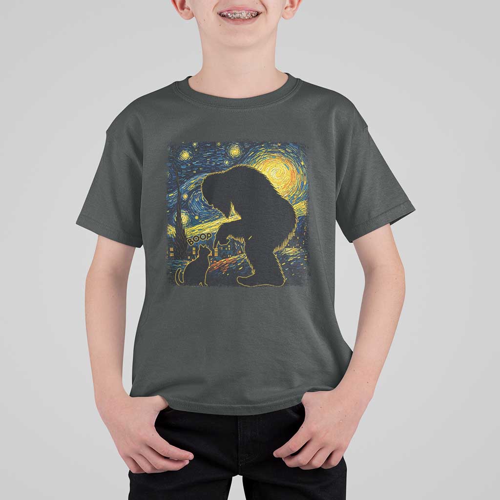 Fun Hand Boop Nose Bigfoot Cat T Shirt For Kid Sasquatch Starry Night Van Gogh