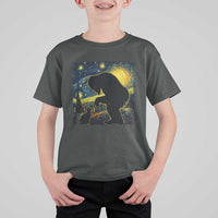 Fun Hand Boop Nose Bigfoot Cat T Shirt For Kid Sasquatch Starry Night Van Gogh